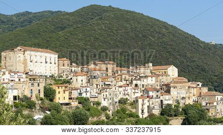 Panoramic View Of Pisciotta, Salerno, Campania, Italy, Historic Village