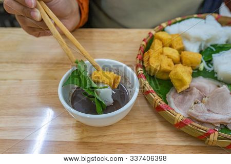 Vietnamese Famous Cuisine Bun Dau- Fried Tofu And Shrimp Paste