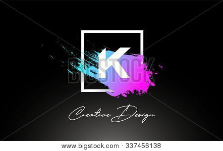 K Artistic Brush Letter Logo Design In Purple Blue Colors Vector Illustration.