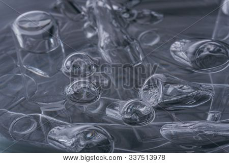 Glass Medical Ampoule Vial For Injection. Medicine Is Liquid Sodium Chloride With Of Aqueous Solutio