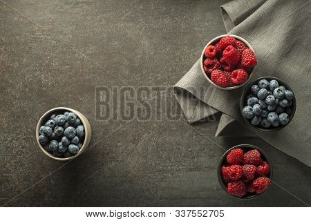 Berries Overhead Closeup Colorful Assorted Mix Of Blueberry And Raspberry