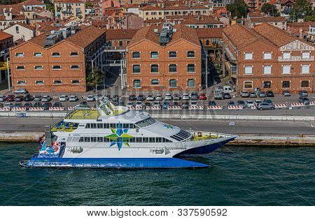 Venice, Italy - September 28, 2017: Silversea Cruises Is A Ultra-luxury Cruise Line Headquartered In