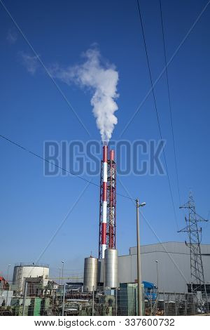 Heating Plant - Powerhouse And Chimey With Smoke