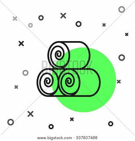 Black Line Roll Of Hay Icon Isolated On White Background. Vector Illustration