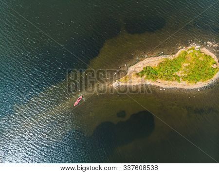 Aerial Drone Top View, Kayaking In The Sea