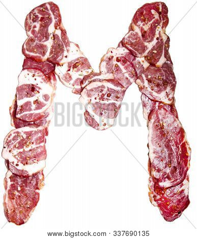 Letter M. Fresh Meat Alphabet. Conceptual Font For Design.