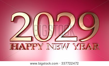 2029 Happy New Year Copper Write On Red Background - 3d Rendering Illustration