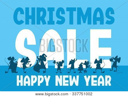 Big Sale. Mice Get Ready For New Year Holiday. Vector Work Stock