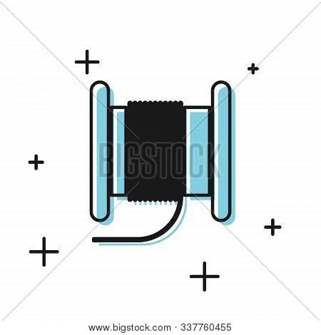 Black Wire Electric Cable On A Reel Or Drum Icon Isolated On White Background. Vector Illustration