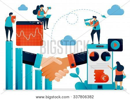 Collaboration To Get Return On Profit And Opportunities. Bar Chart And Diagram. Mobile Financial Cha