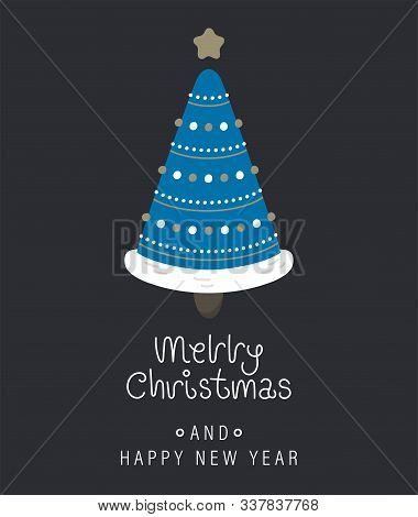 Merry Christmas And Happy New Year Greeting Card. The Inscription And Christmas Tree. Vector Illustr