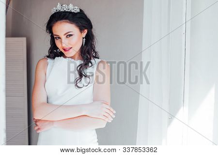 Portrait Of Bride Wedding Dress Crown White