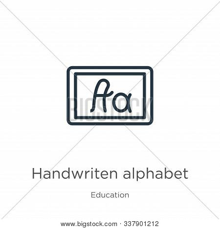 Handwriten Alphabet Icon. Thin Linear Handwriten Alphabet Outline Icon Isolated On White Background 