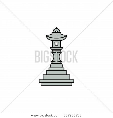 Grey Japanese Stone Lantern Icon - Traditional Ancient Buddhist Toro