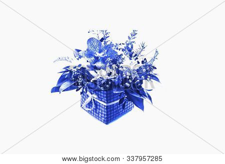Rendy Bouquet With Flower Of Blue Classic Color On White Background. Copy Space