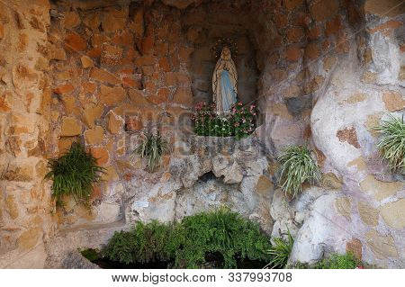 Rome, Italy - October 12, 2019: Statue Of Our Lady In The Pond