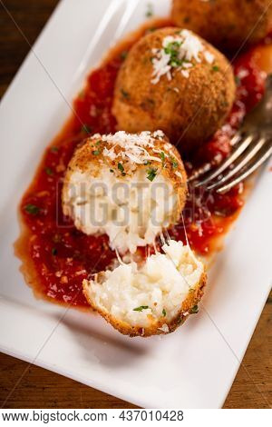 Mozzarella Arancini, Stuffed Rice Balls, Italian Appetizer