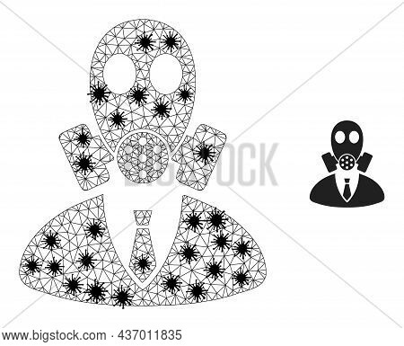 Mesh Polygonal Gasmask Boss Icon Illustration In Infection Style. Abstraction Is Based On Gasmask Bo
