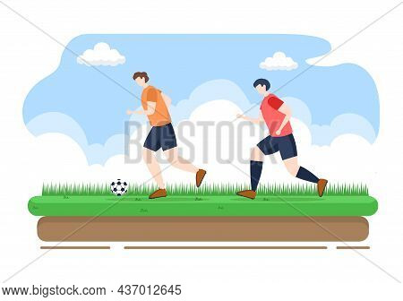 Playing Football With Boys Play Soccer Wear Sports Uniform Various Movements Such As Kicking, Holdin