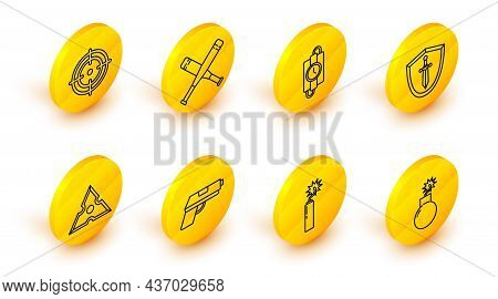Set Line Bomb Ready To Explode, Dynamite Bomb Stick Clock, Pistol Or Gun, Japanese Ninja Shuriken, M