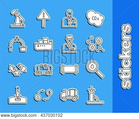 Set Line Oil Pump Or Pump Jack, Drop, Molecule Oil, Businessman Stock Market Trader, Tanker Ship, In