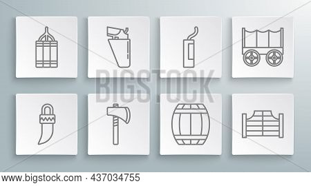 Set Line Tooth, Revolver Gun In Holster, Tomahawk Axe, Gun Powder Barrel, Saloon Door, Dynamite Bomb