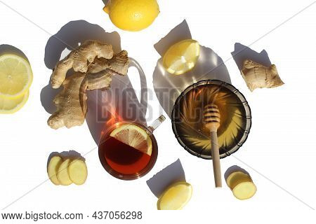 Products For The Treatment Of Colds. Honey, Ginger And Lemon.