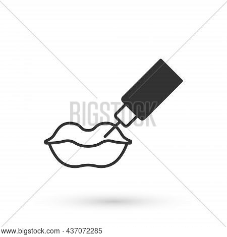 Grey Lip Augmentation Icon Isolated On White Background. Hyaluronic Acid Lips Injection. Contour Pla