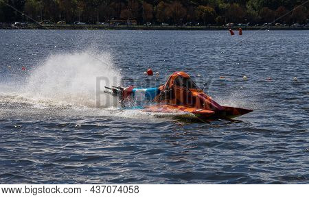 Sport. Motor Boat Races. Speed, Water Sports. Competition On The Water On A Sunny Day
