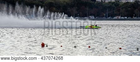 Sport. Motor Boat Races. Speed, Water Sports. Competition On The Water On A Sunny Day