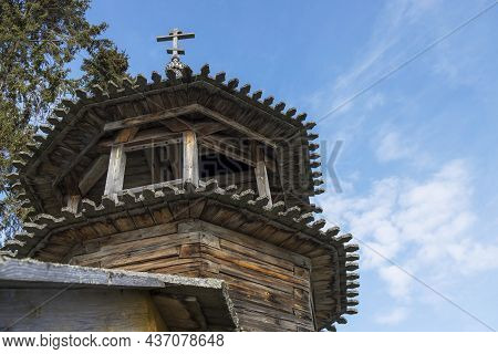 Chapel Of Cosmas And Damian In The Abandoned Village Uzkie, 18Th Century. Wooden Architecture