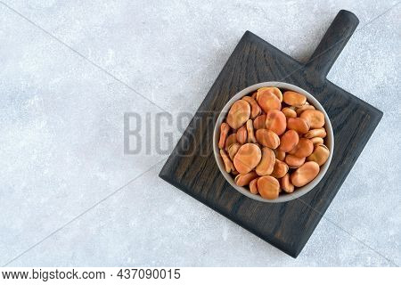 Dried Fava Beans In Bowl  . Top View, Copy Space