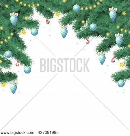 Christmas Tree On White Background, Web Template For Festive Promotional Items - Vector Illustration