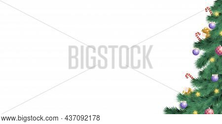 Christmas Tree On White Background, Web Template For Festive Promotional Items - Vector Illustration