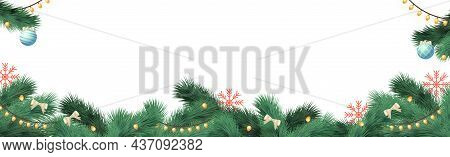Christmas Tree On White Background, Web Template For Festive Promotional Items - Vector Illustration