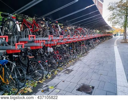 Bicycle Two Levels Parking Rack At Norrebro Station