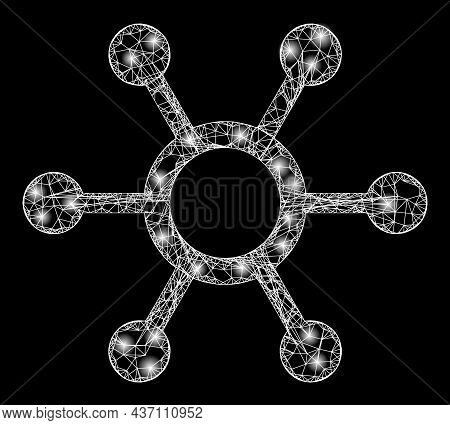 Sparkle Crossing Mesh Central Links With Light Spots. Vector Grid Based On Central Links Icon, And W