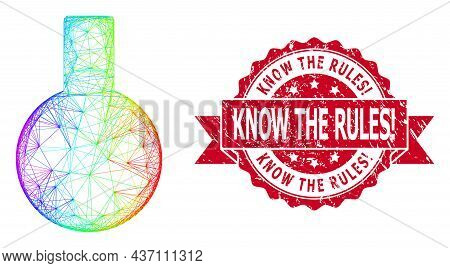 Bright Colorful Network Glass Flask, And Know The Rules Exclamation Corroded Ribbon Stamp Seal. Red 