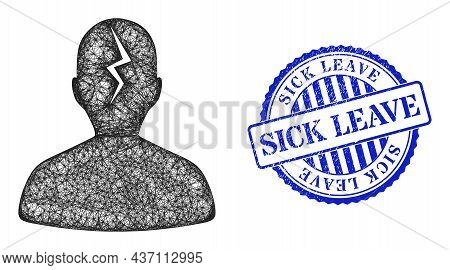 Vector Net Mesh Migraine Carcass, And Sick Leave Blue Rosette Grunge Badge. Crossed Carcass Net Illu