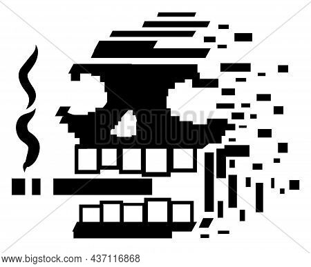Cigarette Smoking Disintegrating Skull Symbol Black, Vector Illustration, Horizontal, Isolated