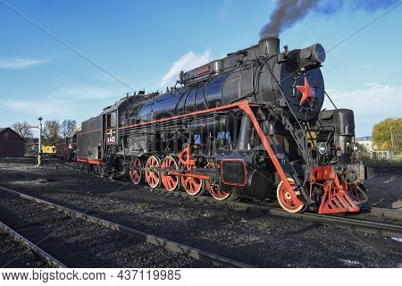 Sortavala, Russia - October 07, 2021: Soviet Mainline Freight Steam Locomotive Of The 