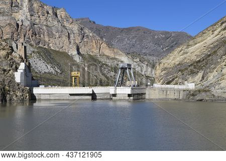 View Of The Dam Of The Gunib Hydroelectric Power Station On A Sunny Day. Republic Of Dagestan, Russi
