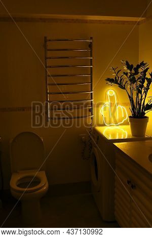 Yellow Neon Sign Fuck In Bathroom. Trendy Style. Neon Sign. Custom Neon.