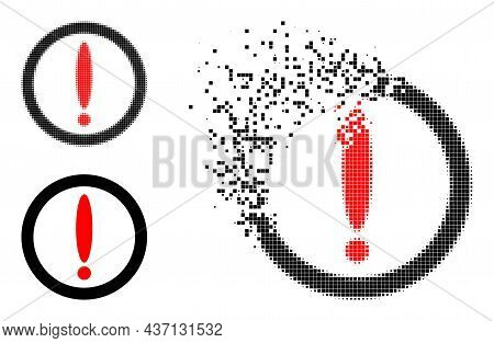 Dispersed Dot Round Warning Pictogram With Halftone Version. Vector Wind Effect For Round Warning Pi