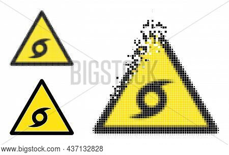 Dissolving Dotted Typhoon Danger Icon With Halftone Version. Vector Wind Effect For Typhoon Danger I
