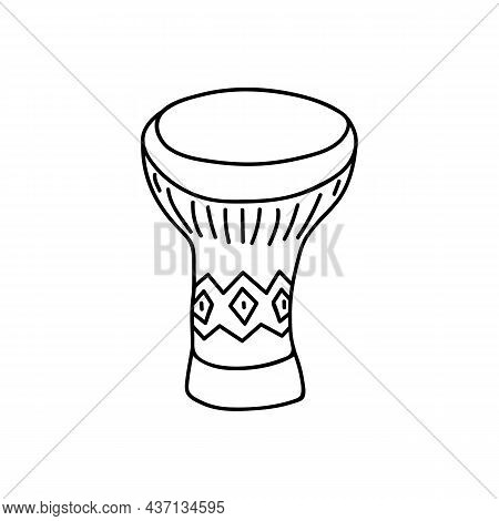 Single Hand Drawn Traditional African Drum. Doodles Vector Illustration. Isolated On A White Backgro