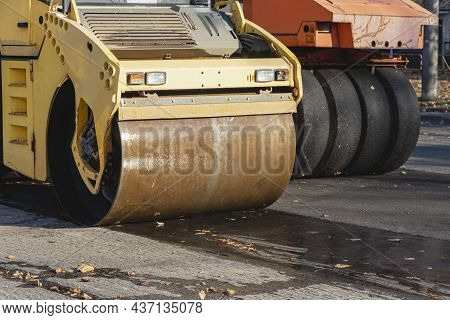 Two Heavy Duty Vibratory Road Rollers For Asphalt Concrete Works And Road Repairs. Heavy Machinery W