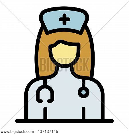 Private Clinic Woman Doctor Icon. Outline Private Clinic Woman Doctor Vector Icon Color Flat Isolate