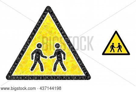 Low-poly Men Meeting Danger Icon On A White Background. Flat Geometric Polygonal Illustration Based 