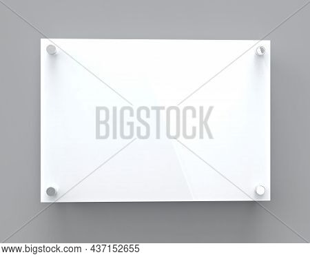 A4 White Glass Nameplate Plate On Spacer Metal Holders. Clear Printing Board For Branding. Acrilic A